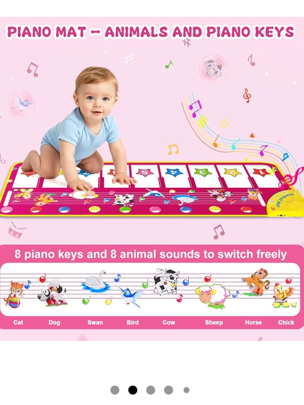 Purple Musical Piano floor Play Mat for Kids - Interactive Animal Sounds